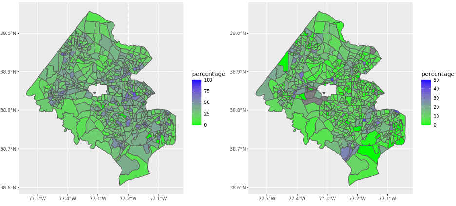 Minority employment and minority business ownership by block group in Fairfax County
