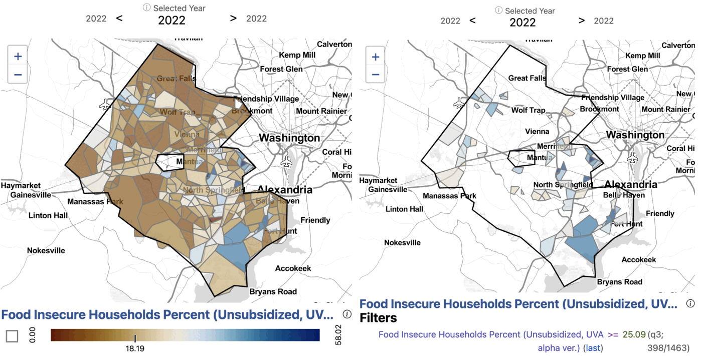 Estimated food insecure households by tract in Fairfax County