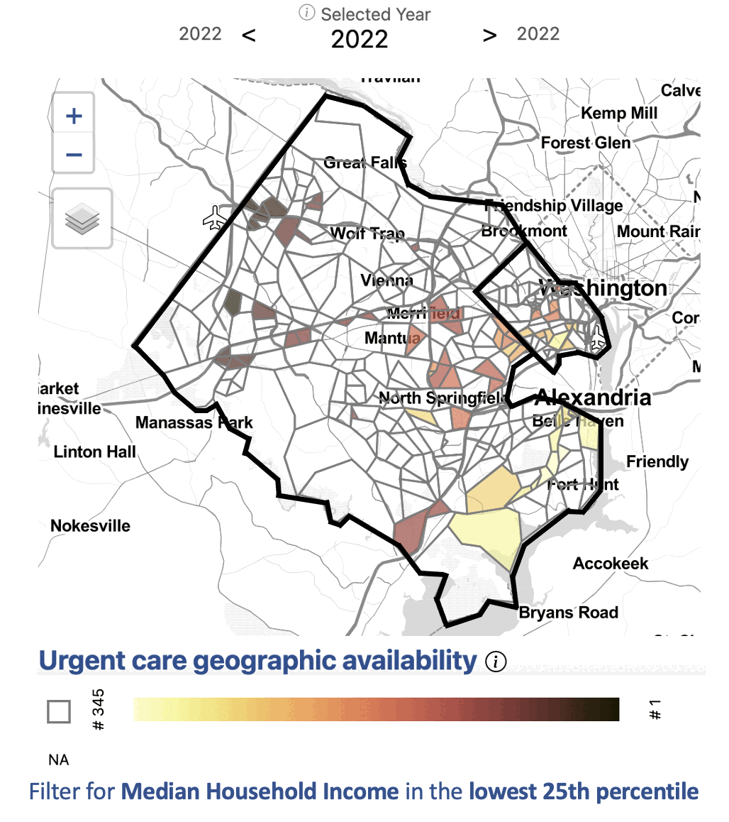 Catchment rank for tracts in the lowest income quartile